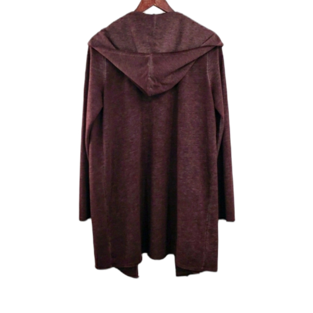 Soft Surroundings Long Hooded Cozy Wine Red Open Front Cardigan Sweater - Picture 5 of 10